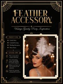 1pc Vintage 1920s Flapper White Feather Headband, Multi-Layer Rhinestone Gatsby Women's Roaring Party Evening Headpiece - Rhinestones - View 4