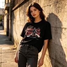 Local Stock, Pure Cotton, Unisex Y2K Street Style Summer Short Sleeves T Shirt What The Chuck - 黑色 - 查看 1