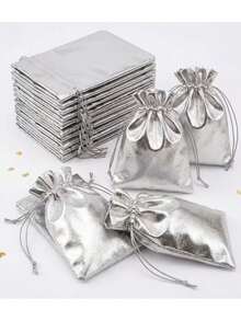 8pcs Gold Drawstring Pouches, Suitable For Jewelry, Christmas Party Favors, Theme Party, Storage Bags, Desktop Decor - Multicolor - View 5