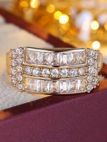 1pc Fashionable Vintage 3-Layer Curved Wide Band Exquisite Ring, Elegant Luxury Women's Daily Commute Versatile Finger Ring, Gift For Girlfriend Confession - ring - View 9