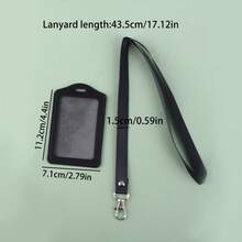 1pc PU Leather Horizontal Vertical ID Badge Holder With Detachable Black Lanyard, Clear Window Name Tag Sleeve, Metal Swivel Hook Waterproof Card Case For Staff Student Bus Card Office Stationery - Multicolor - View 10