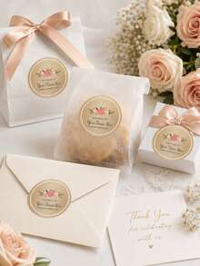 Custom Floral Round Stickers, Elegant Personalized Seal Labels For Wedding, Birthday, Gift Wrap And Party Favors, Vintage Customized Text Decor, Customizable Thank You Envelope Seals, Thanksgiving And Christmas Gift Packaging, Custom Stickers - Style a - View 3