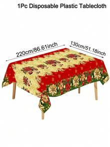 1件裝 220x130cm 聖誕快樂鄉村風一品紅一次性桌布 節日居家餐桌裝飾 2026新年聖誕裝飾 - 彩色 - 查看 12