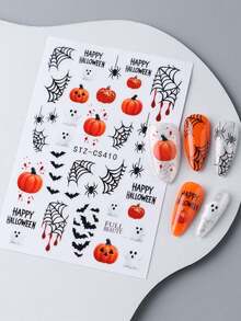 2pcs Cute Ghost Pumpkin Halloween Nail Stickers, Spider Web Spider Bat Horror Design Nail Decals, Suitable For Trick Or Treat Party Nail Decoration, Women Girls Nail Art Supplies - Multicolor - View 8