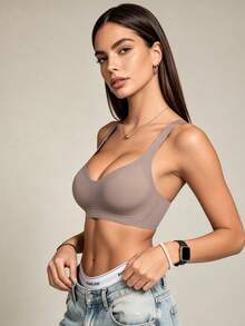 Runway Rest Women's Criss-Cross Sexy Yoga Bra, Hollow Mesh Breathable Seamless Wireless Sports Bra - Brown - View 2