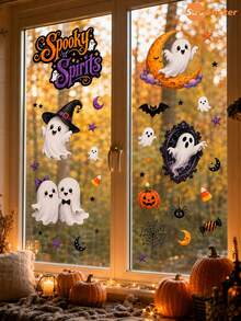 SUPSTICKER 1PC Cute Ghost Halloween Wall & Window Sticker, Self-Adhesive Removable PVC Decal For Home Party Decor, 3 Styles - Multicolor - View 10