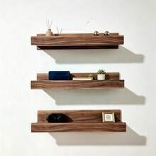3 Pieces Set Vintage Wooden Floating Shelves, Wall Decor Display Rack With Guardrail, Bathroom Kitchen Shelves, Modern Bedroom Living Room Decorative Photo Frame - Wood Color - View 6