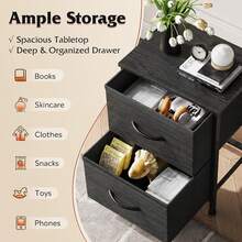 All Dresser With 2 Drawers, Bedside Furniture, Night Stand, End Table With Fabric Bins For Bedroom, Closet, Entryway, College Dorm, Dark Grey |   End Table With Fabric Bins For Bedroom, 15-Min Quick-Assembly, Sturdy Metal Frame & Adjustable Feet CUBM - Charcoal Black (Set Of 2) - View 10