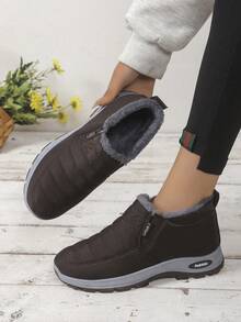 Autumn/Winter Warm Women's Shoes, Unisex Snow Boots, Slip-On Soft Sole Comfortable Casual, Size Runs Small - Brown - View 3