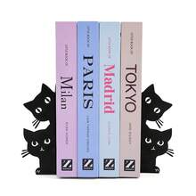 Narrow And Convenient Metal Cat Bookends, A Pair Of Cute Cat Bookends, Suitable For Bookshelf Decoration, Perfect For Home, Office, Desk, And Bookshelf Decoration (Front Half, Back Half). - B381 - View 5