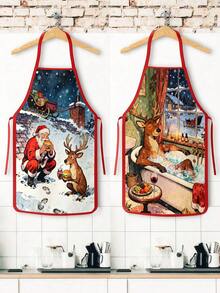 4Pcs Funny Santa Reindeer Scene Print Christmas Kitchen Baking Aprons SetHumorous Christmas Apron Set Of 4, Santa & Reindeer Daily Life Pattern Kitchen Aprons, Festive Holiday Cooking Baking Wear For Christmas Party Decorations Novelty Gift - Multicolor - View 10