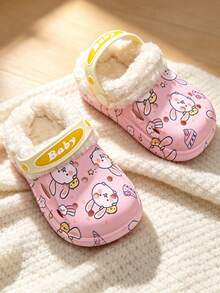 New Cartoon Dinosaur & Rabbit Decor Home Slippers, Suitable For Boys & Girls Daily Indoor Wear, Soft & Warm Lining - Baby Pink - View 7