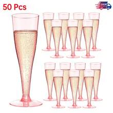 PUREDOVE Pink Champagne Flutes Plastic Wine Glasses Reusable, 25/50 Pack 4.5 Oz Mimosa Glasses For 2026 Engagement Wedding Birthday Back-To-School Party Supplies, Bulk Cocktail Toasting Cups - 粉色 - 查看 9