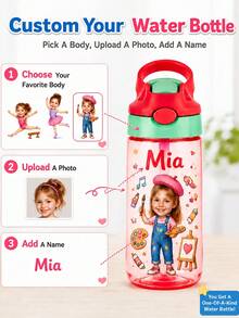 1pc Customized Name Straw Water Bottle, Customized Name Straw Cup, 480ml Customized Name Straw Cup, Customized Insulated Cup, Personalized Name Straw Cup, Personalized Water Bottle With Straw Lid, Personalized Straw Cup, Personalized Insulated Cup, Convenient For School Use, Summer Water Cup - Custom Face and Name - View 3