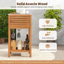 Patio Acacia Wood Storage Cabinet Patio Buffet Cabinet Bar Table With Faux Marble Countertop - Default - View 9