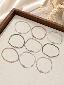 9pcs/Set Bohemian Handmade Beaded Elastic Bracelets, Multi-Layer Stackable, Suitable For Women's Daily, Vacation, Party Wear (Random Beads) - Multicolor - View 3