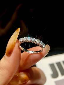 CENLEAR 1pc Moissanite Engagement Wedding Ring S925 Sterling Silver Diamond Tester Passed Eternal Promise Style Luxury Jewelry Gift - Silver (0.1ct*7) - View 2