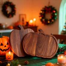 Natural Pumpkin Shaped Wooden Serving Tray | Smooth Wood Decorative Platter For Kitchen & Holiday Table Decor, Ideal Serving Board For Halloween, Thanksgiving & Christmas, Perfect Gift For Cooking Lovers - View 9