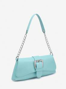 1pc Vintage Button Decor Blue Shoulder Chain Underarm Bag, Suitable For Dating, Outing, Party - Mint Blue - View 2
