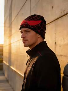 Disney Spider-Man Knit Hat | Spring/Winter Warm Hat, Spider Web Pattern & Eye Design | Soft Warm Hat, Suitable For Outdoor Sports, Running, Cycling | Unisex Casual Street Style Skull Cap Gift | Red Black Gray Blue - Knit Hat - View 5