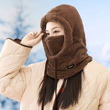 1pc/Set Women's Winter Fleece-Lined Balaclava Hood, Lightweight Warm Solid Color Face Cover With Adjustable Elastic Drawstring And Windproof Ear Coverage, For Cycling, Skiing And Outdoor Sports - Multiple Styles - View 3