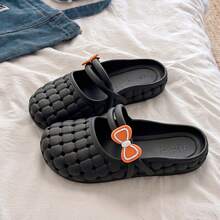 Women's Fashionable Elegant Bowknot Home Slippers, All Season, Suitable For Beach, Indoor And Outdoor Comfortable Slippers, Anti-Slip Versatile Fashion Flat Slippers, Women's Classic Versatile Cute Bowknot Flat Sandals, Bohemian Style Youthful Sweet Romantic Casual White Women's Flat Slippers, Suitable For Beach Travel, Vacation, Valentine's Day Date, Party, Picnic, Portable Sandals, Holiday Gift - Black - View 2