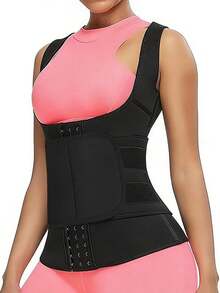 1 Piece Of Shapewear Vest, Waist Cinching And Chest Support, Three Row Buckle Plastic Waist Belt, Fitness Shapewear For Women - Black - View 2