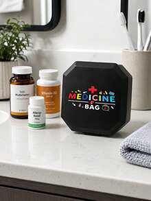 卡通彩色「MEDICINE」便攜式分格藥盒，便攜式醫療急救包，6格膠囊收納盒，旅行藥盒，盒，6格藥丸收納，旅行迷你藥盒，防潮藥片與維生素容器分發收納，居家露營、戶外徒步、狩獵，藥盒，藥丸容器，急救箱，醫療盒，旅行配件，宿舍必需品盒 - 彩色 - 查看 2