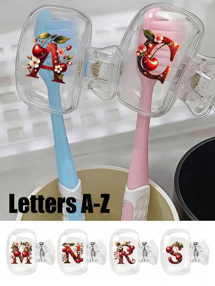 Cherry Sparkling Gold Red Letter Toothbrush Holder - Cute Design Travel And Home Storage Box With Transparent Lid, Compact Portable Design Easy To Carry, Protects Toothbrush Head, Dual Drainage And Ventilation Function, Suitable For Home, Dorm And Travel Use | Cute Toothbrush Head Storage Box, Suitable For Bathroom Storage, Suitable For Home And Dorm Use - Multicolor - View 1