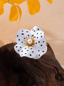 1pc Fashion Metal Dopamine Colorful Enamel Polka Dot Flower Pendant Ring, Suitable For Women's Daily Wear, Summer Vacation And Party - Flowers - View 2