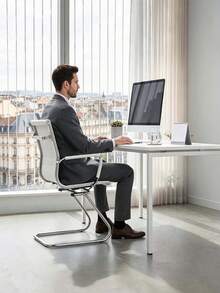 WAHSON OFFICE CHAIRS 2PCS PU Leather Office Chair Metal Frame Conference Chair For Meeting Room/Reception Area - 白色 - 查看 2