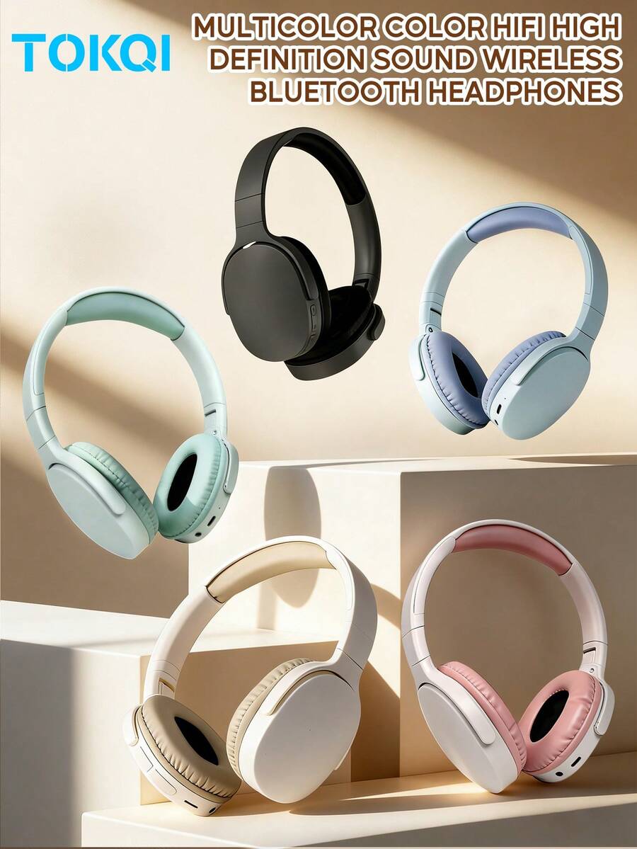 TOKQI Headphone Nirkabel Lipat, Headphone Over-Ear Modis Multi-Warna, Mendukung Koneksi Nirkabel/Berkabel Bluetooth, Kartu TF, Kabel Stereo 3.5mm, Multi-Mode, Stereo HiFi, Ringan, Bass Dalam, Cocok untuk Bermain Game, Musik, Streaming Langsung, Kompatibel dengan Ponsel