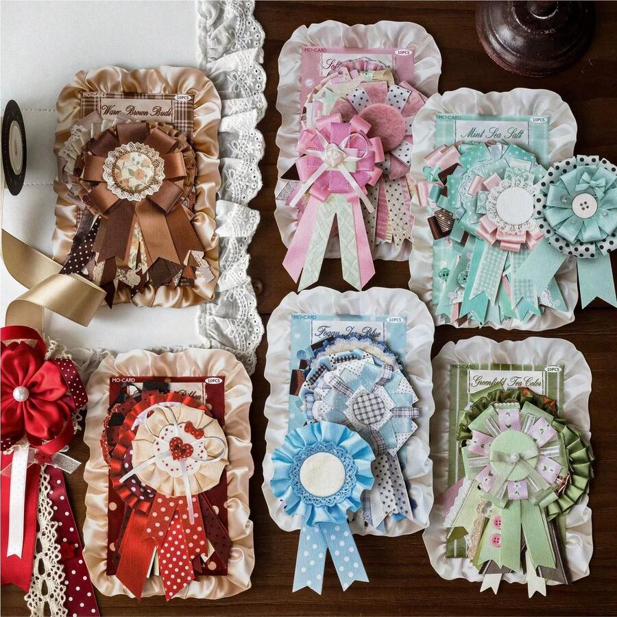 Vintage Style Handmade Ribbon Bows/Badges Material, Suitable For DIY Scrapbooking, Ita Bag Decoration, Collage And Sticker Art - A - View 1