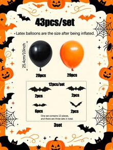 43pcs/Set Halloween Ceiling Decoration Set, Includes Orange & Black Latex Balloons, Bat Stickers, Birthday, Holiday, Costume Party, Bachelor Party - Multicolor - View 10
