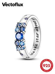Vectoflux S925 Sterling Silver Women's Star Code Ring Classic Engagement Wedding Jewelry - Blue - View 1