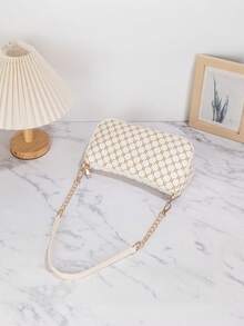 Classic Vintage Print Underarm Small Bag, Adjustable Leather Metal Chain Shoulder Strap, Daily Shopping & Office Wear Clutch - Pillowcase - View 6