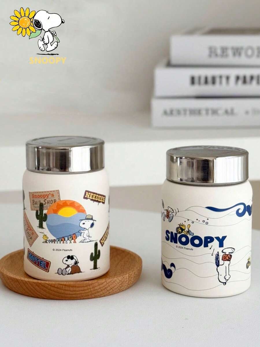 SNOOPY 1 件 280ML 史努比不锈钢真空保温杯，小巧可爱的陶瓷涂层袖珍杯，户外便携式简约水瓶，男女皆宜