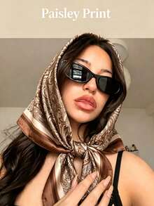 1pc Women's 70*70cm Paisley Print Faux Silk Square Scarf, Can Be Used As Belt, Bag Decoration, Ribbon, Hairband Or Headscarf, Suitable For Shopping And Travel - Camel - View 1