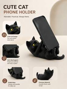 1pc Black Cat Phone Holder (Lying Position), Cute Cat Design, Suitable As Decorative Accessory For Office, Bedroom And Dining Table, Exquisite Ornament, Perfect Gift For Friends - Multiple Styles - View 2