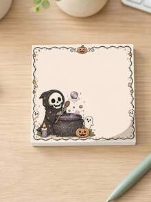 1pc/2pcs Halloween Grim Reaper & Gothic Memo Pad / With Skeleton Witch Cauldron, Spooky Ghosts, Pumpkin Desk Writing Paper / Suitable For Journaling, Office, Study / Square Stationery For To-Do Lists, Witchcraft Decor, Multi-Purpose Gift - A - View 4