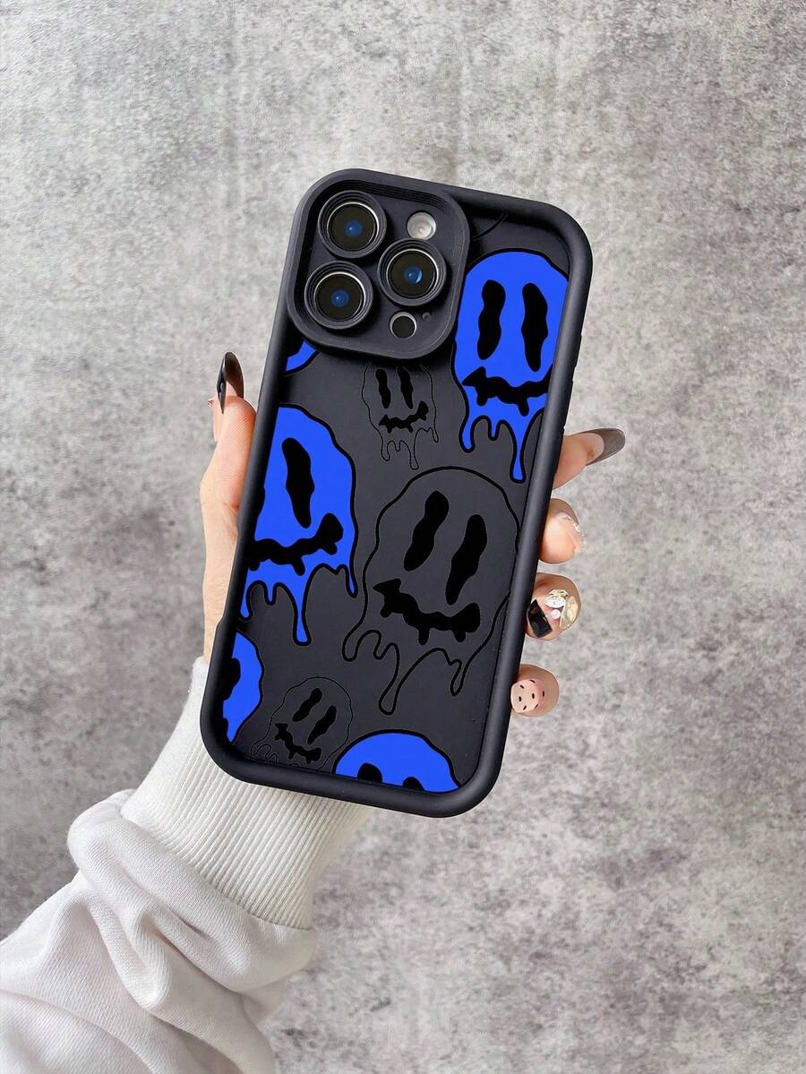 Blue And Black Skull Case, All-Inclusive Mobile Phone Case, TPU Silicone Case, Comfortable Touch And Anti-Collision, Compatible With All Apple Mobile Phone Models, Compatible With 11/12/13/14/15/16/Pro/Plus/Pro Max/16e. - 黑色 - 查看 1