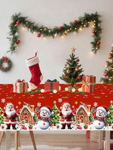 1pc Merry Christmas Tablecloth 220x130cm Poinsettia Pattern Disposable Tablecloth Holiday Party Supplies Christmas Home Decor 2026 New Year Gift - Multicolor - View 5