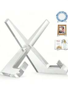 Clear Acrylic Display Stand Plate Tea Cake Easel Artwork Display Stand Round Plate Display Holder Display Stand Souvenir Stand Artwork Display Rack X-Shaped Porcelain Plate Stand Vinyl Record Artwork Photo Frame Cookbook Display Stand - Clear - View 6