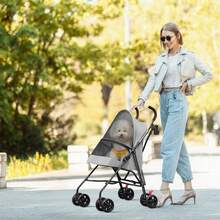 3 In 1 Stroller For Dogs Up To 25kg, Foldable, Portable, Large Pet Basket For Small/Medium Dogs And Cats, 360° Double Wheels - Light Grey - View 3