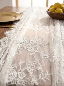 Cirelle 1 件 14*118 吋蕾絲桌旗，刺繡波西米亞風婚禮桌旗，復古鄉村蕾絲桌布，適用於婚禮派對新娘送禮會裝飾 - 白色 - 查看 8