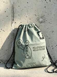 Mochila de estilo coreano con diseño de nicho, estilo Ins, para ir al trabajo, uso diario, compras y actividades al aire libre, con estampado de letras, gran capacidad, nueva, con cordón, para estudiantes universitarios, bolsa cubo de un solo hombro - Verde Oliva - Ver 5