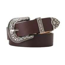 1pc Women's Coffee Color Fashion Vintage Western Style Belt, Suitable For Daily Pants And Dresses - Brown - View 5