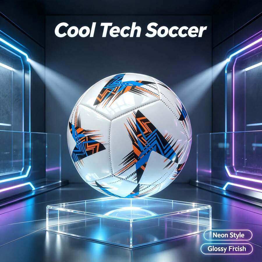 Football Size 2, Fashionable Tech Style, Creative Machine-Stitched Patchwork Design, Excellent Rebound Performance For Comfortable Sports Experience, Wear-Resistant Surface For Outdoor Use. Compact And Easy To Store, Suitable For Leisure Sports, Play, And Photography, Combining Practical Sports Value With Fashionable Aesthetics. - Blue - View 1