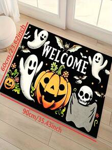 1pc Halloween New Best Seller - Daily Decor - Holiday Decor - Halloween - Pumpkin Ghost Welcome Mat - Small Rug - Halloween Decor, Halloween, Room Decor, Soft Flannel Square Weight 900, Machine Washable Durable, Stain Resistant, Quick Dry, Very Suitable For Indoor Door Mat, Outdoor Door Mat, Quirky Home Decor, Party Atmosphere Decor, Bedroom Rug, Kitchen Rug, Photo Prop, Outdoor Yard Decor, Holiday Gift, Area Rug, All Season Use - Multicolor - View 5