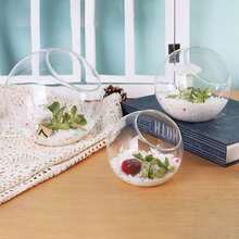 1pc Round Glass Container With Stand And Curved Slanted Rim, Suitable For Miniature Landscape, Succulents, Potted Plants/Outdoor DIY, Water Garden, Room Decor, Home Decor - A - View 3